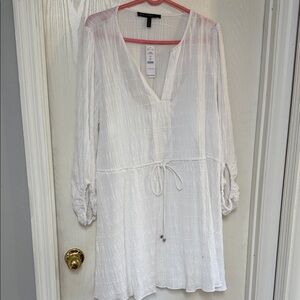 White House Black Market V-Neck White Midi Dress